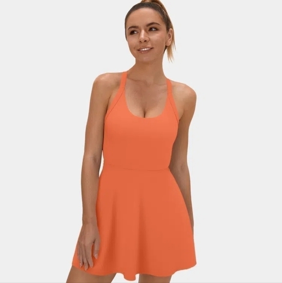 Halara backless cut out twisted side pocket ballet dress orange XS NWT - Picture 1 of 10